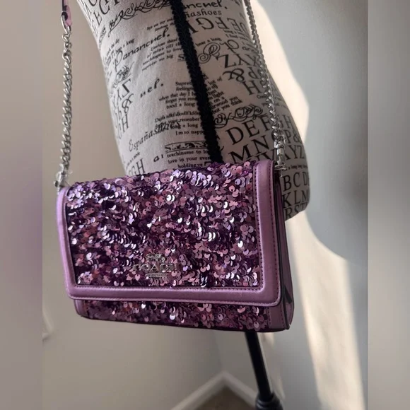 Coach leather purple sequin handbag - Picture 3 of 16